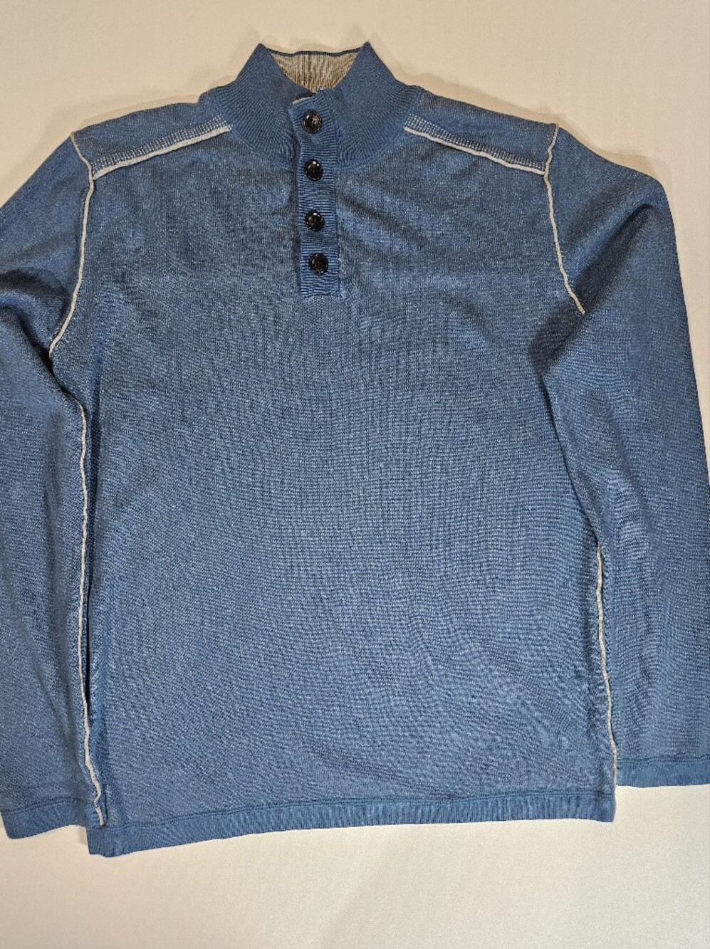 Sundance Henley Pullover Mens Sz Large Blue Grey 1/4 Button Textured Minimalist